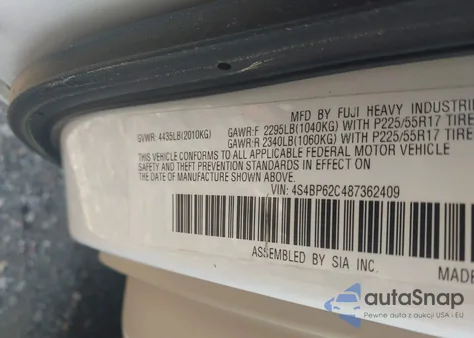 2008 Subaru Outback 2.5I Limited/2.5I Limited L.l. Bean Edition from USA, damaged, VIN 4S4BP62C487362409